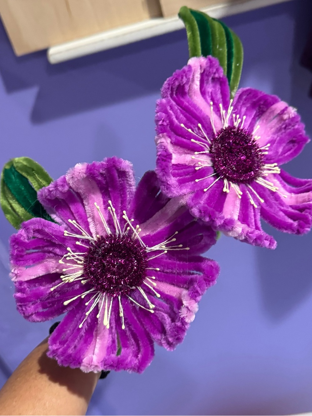 Hand craft Curtains tie back ,Purple Velvet Decorative Flower Stem - Home Accent